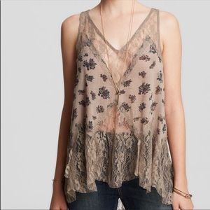 Free People Floral and Lace Trapeze Top in Mauve Size XS